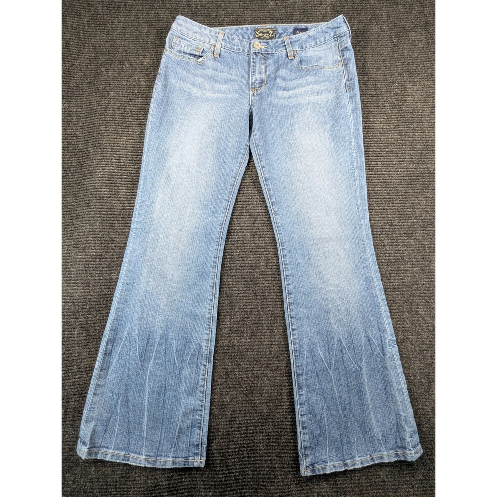 Seven7 Jeans Womens 32 Blue Cotton Stretch Mid Rise Light Wash Flared Whiskered